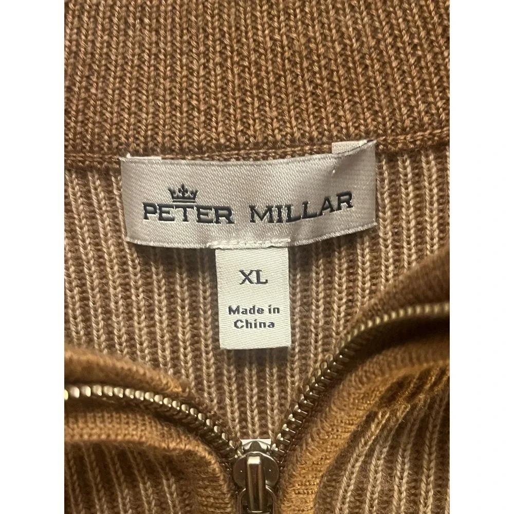 Peter Millar Men's XL 1/4 Zip Sweater 100% Merino Wool Camel Tan MF22S07